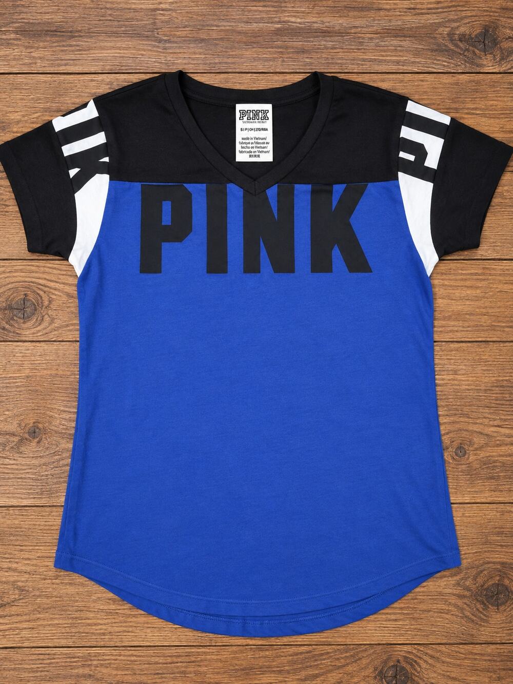Victoria’s Secret PINK Varsity Sporty V-Neck Tee | Y2K Athleisure Collegiate EUC